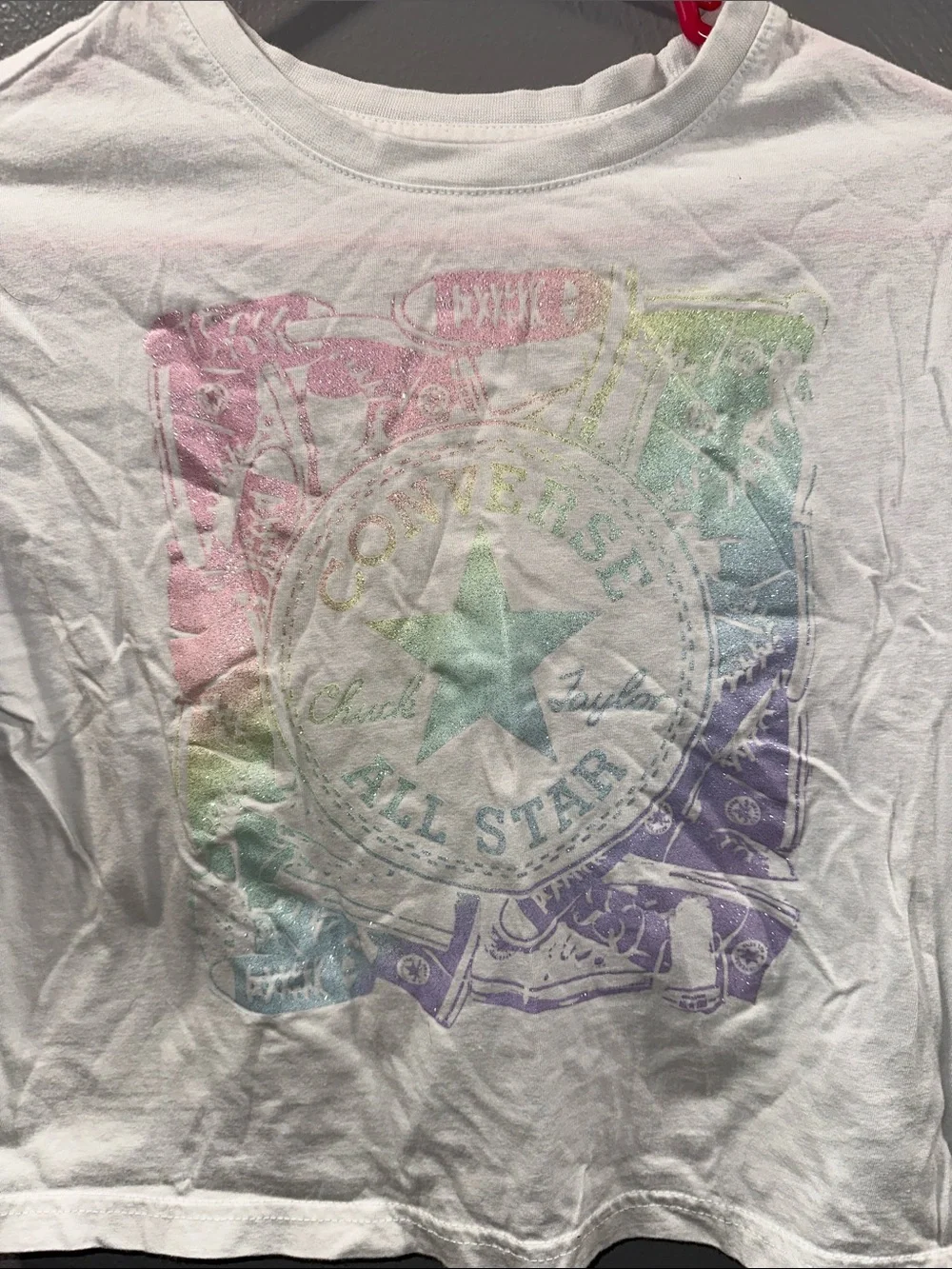 Converse White Kids Tee with Pastel Rainbow Logo